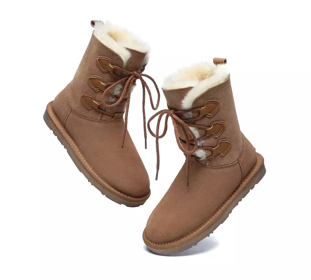 Sheepskin lace-up boots for women, tall and stylish - EVERAU Stark.