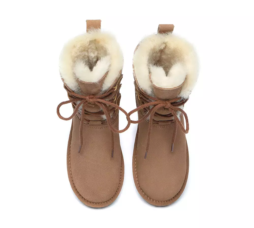 Sheepskin lace-up boots for women, tall and stylish - EVERAU Stark.