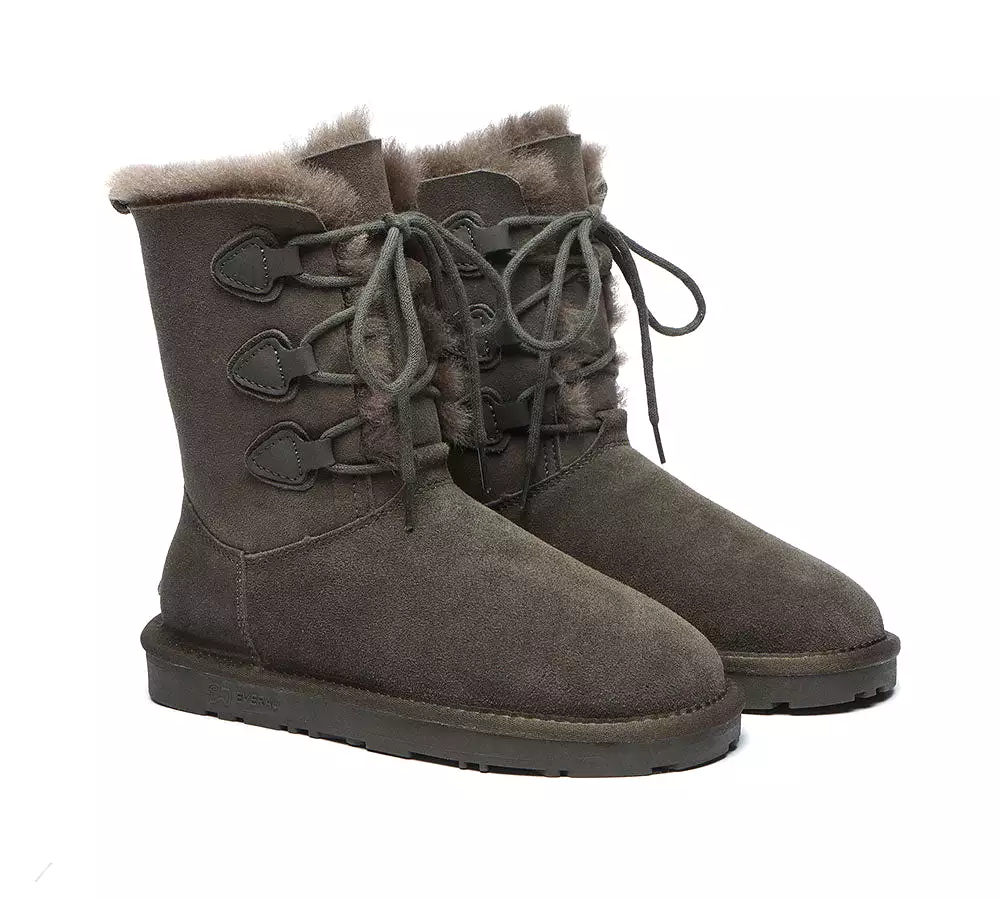 Sheepskin lace-up boots for women, tall and stylish - EVERAU Stark.