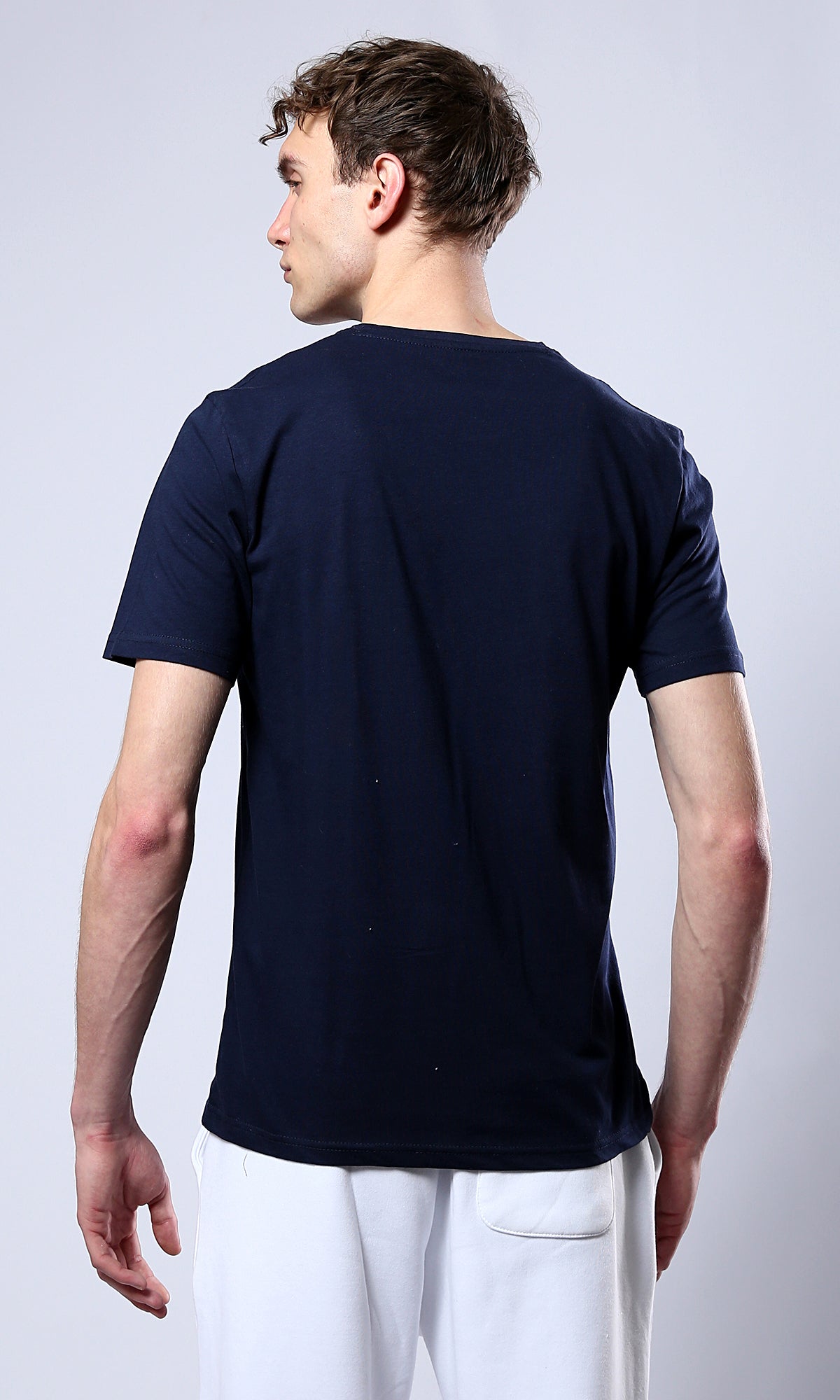 Short Sleeves Navy Blue Tee with Print Design - O179019