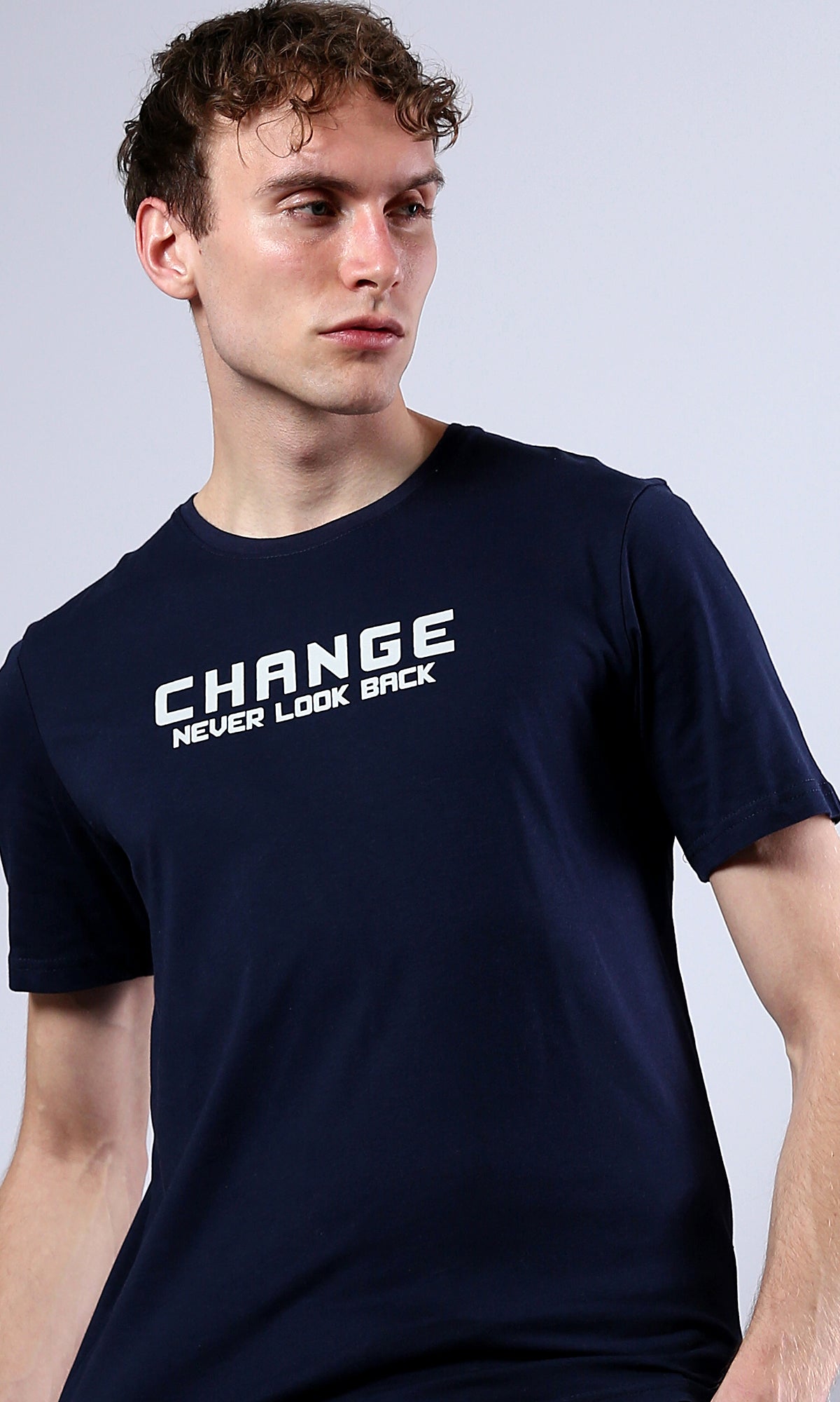 Short Sleeves Navy Blue Tee with Print Design - O179019