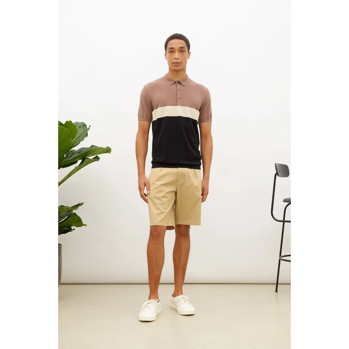 Silk Polo Brown Lentil Knit Structure