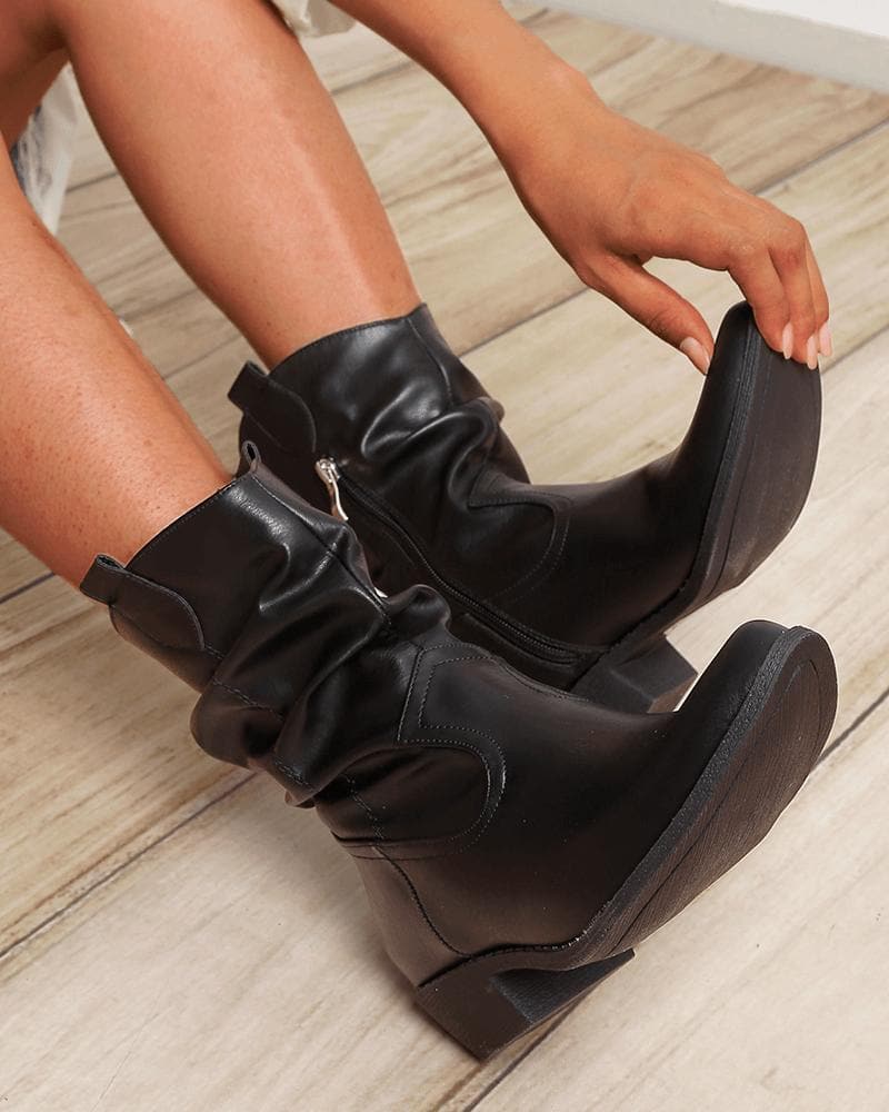 Solid Color Zipper Ankle Boots - Daily Wear