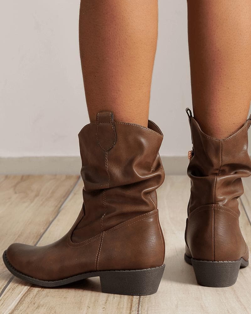 Solid Color Zipper Ankle Boots - Daily Wear