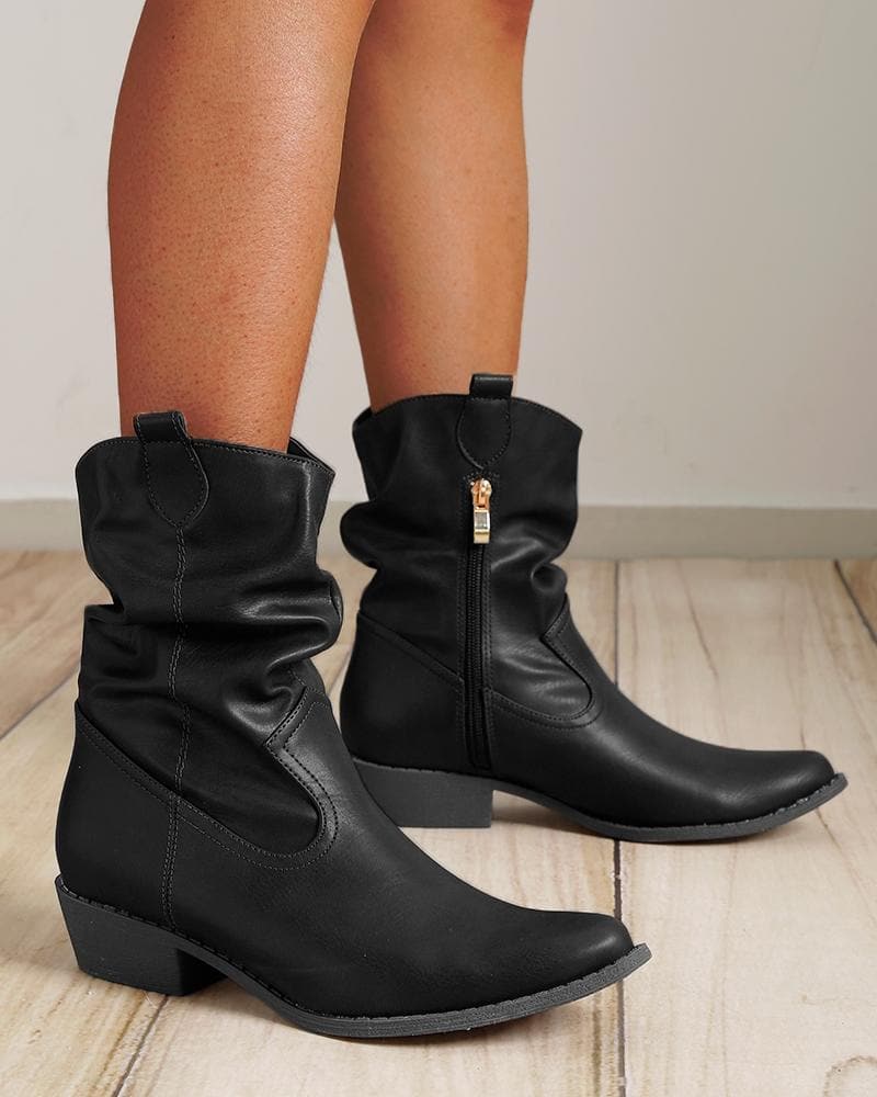 Solid Color Zipper Ankle Boots - Daily Wear