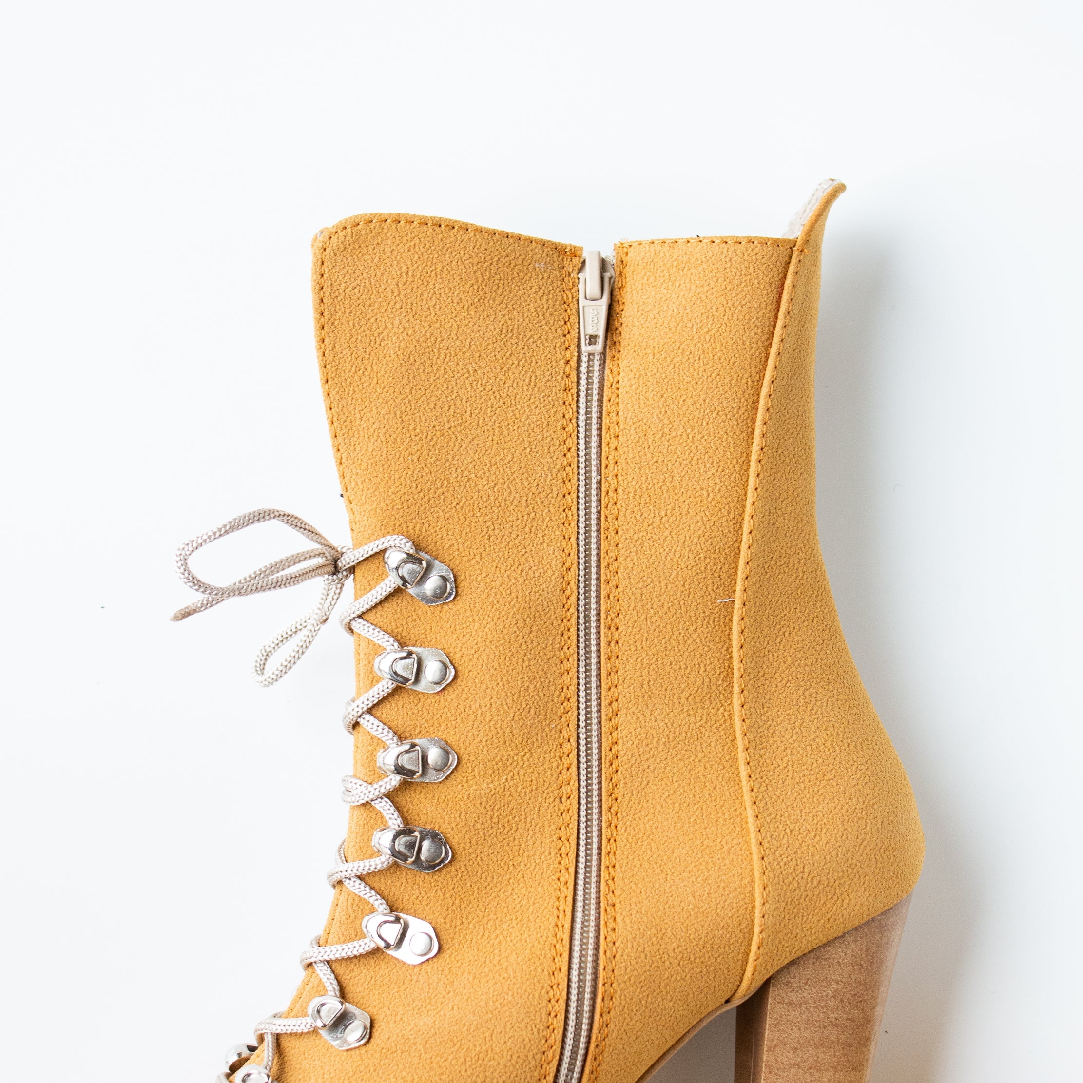 Square Nose Camel Lace Up Boots