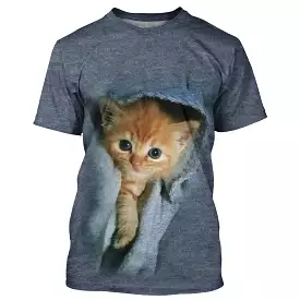 T Shirt 3D Print Cute Cat Men Women Daily Weekend Basic Crew Neck Standard Fit - CT16012316