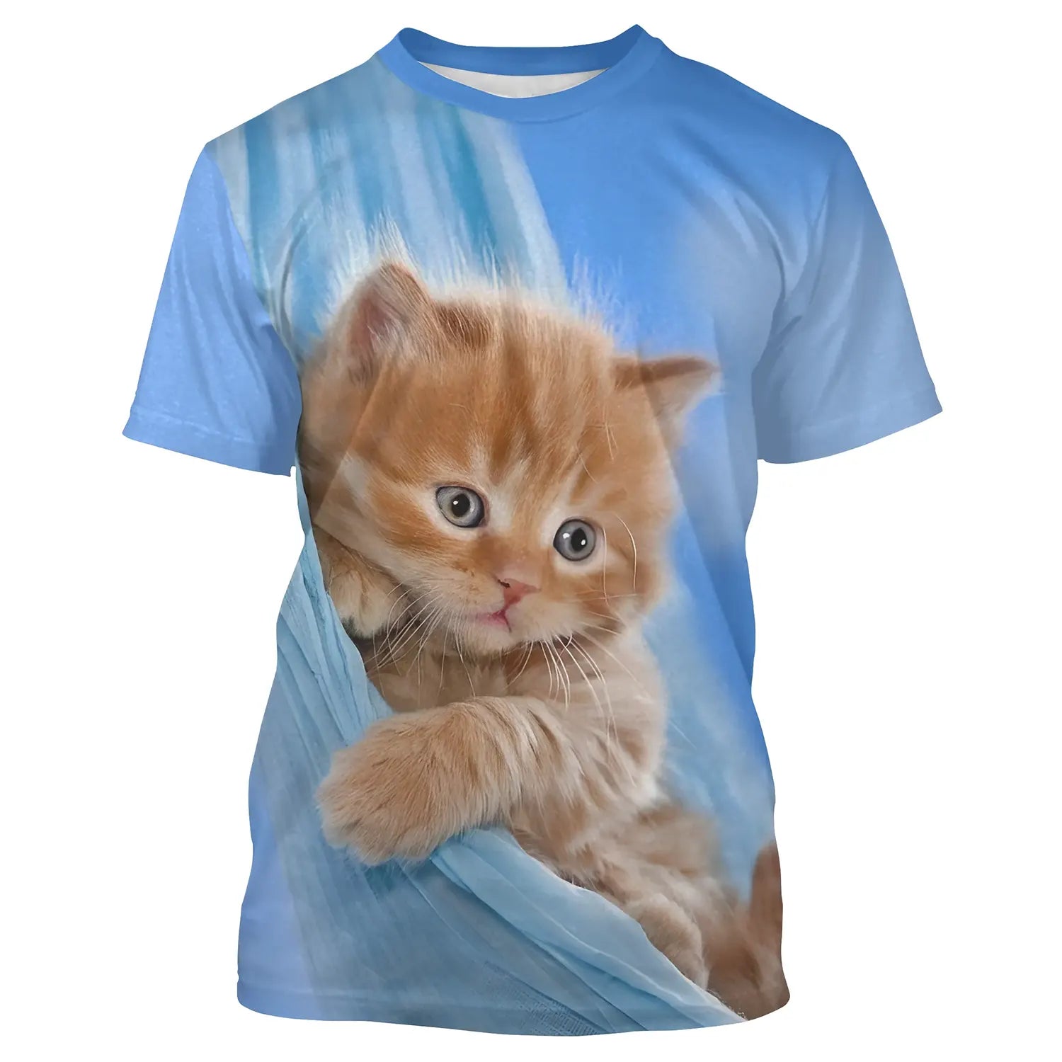 T shirt Blue Man Woman 3D Printed Cute Cat Daily Weekend Basic Round Neck - CT16012317