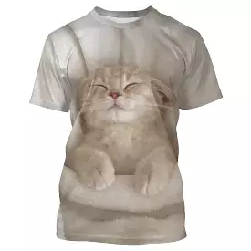 T shirt Claire Chat 3D Imprimer Manche Courte Basique Col Rond Standard