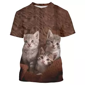 T shirt Homme Femme Marron Chat 3D Imprimer Manche Courte Basique Col Rond Normal Standard