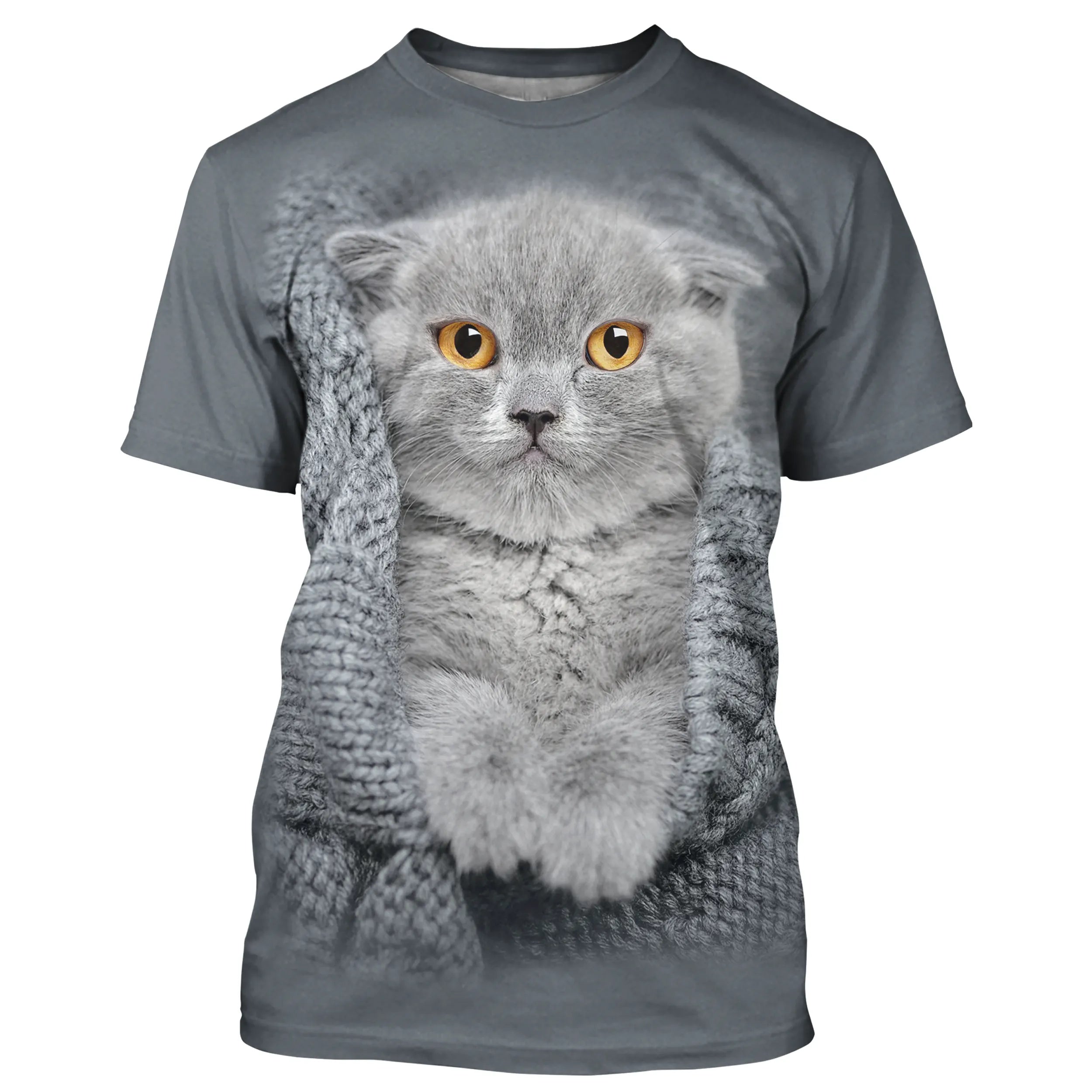 T shirt Men Women Gray 3D Print Cute Cat Everyday Weekend Round Neck Standard - CT16012319