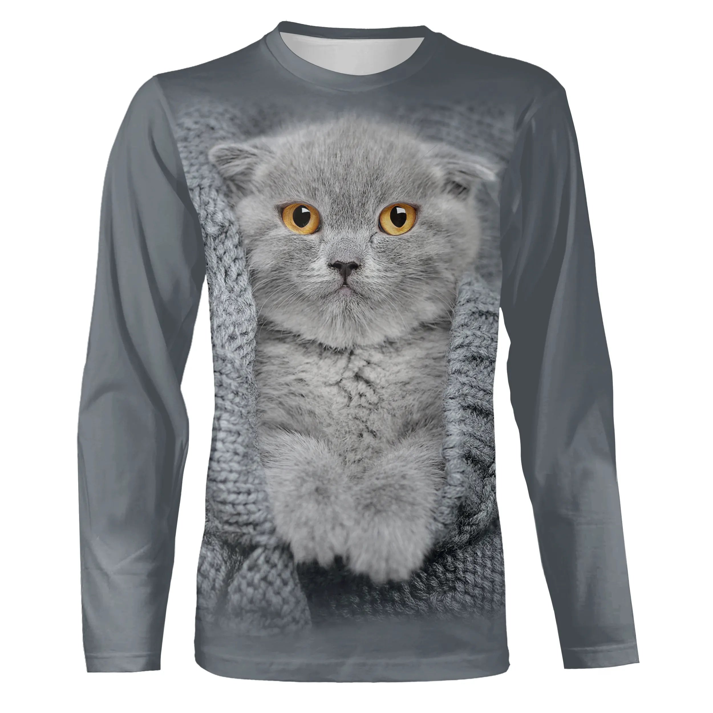 T shirt Men Women Gray 3D Print Cute Cat Everyday Weekend Round Neck Standard - CT16012319