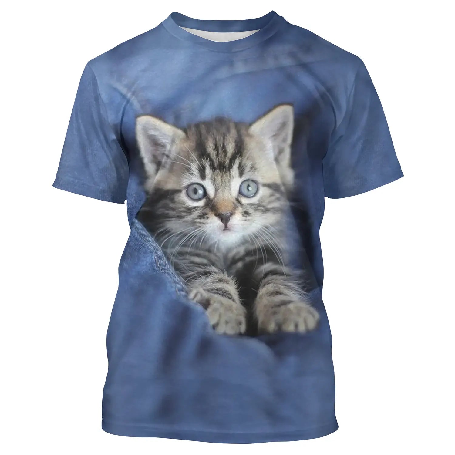 T-shirt Unisexe Bleu avec Impression 3D de Chat Mignon pour un Style Décontracté au Quotidien - Réf. CT16012318