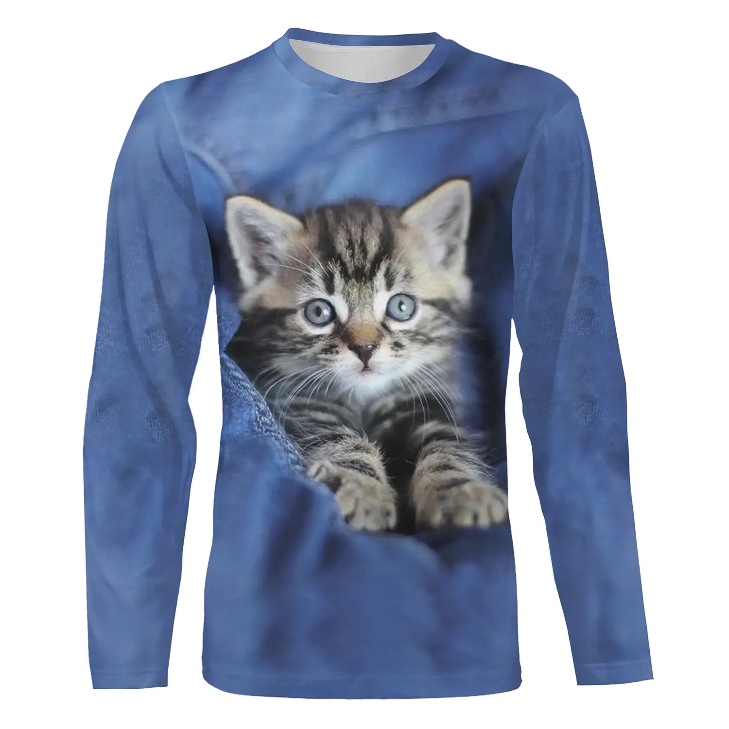 T-shirt Unisexe Bleu avec Impression 3D de Chat Mignon pour un Style Décontracté au Quotidien - Réf. CT16012318