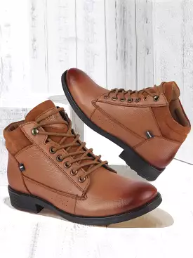 Tan Leather Biker Boots, Lace Up, Men's