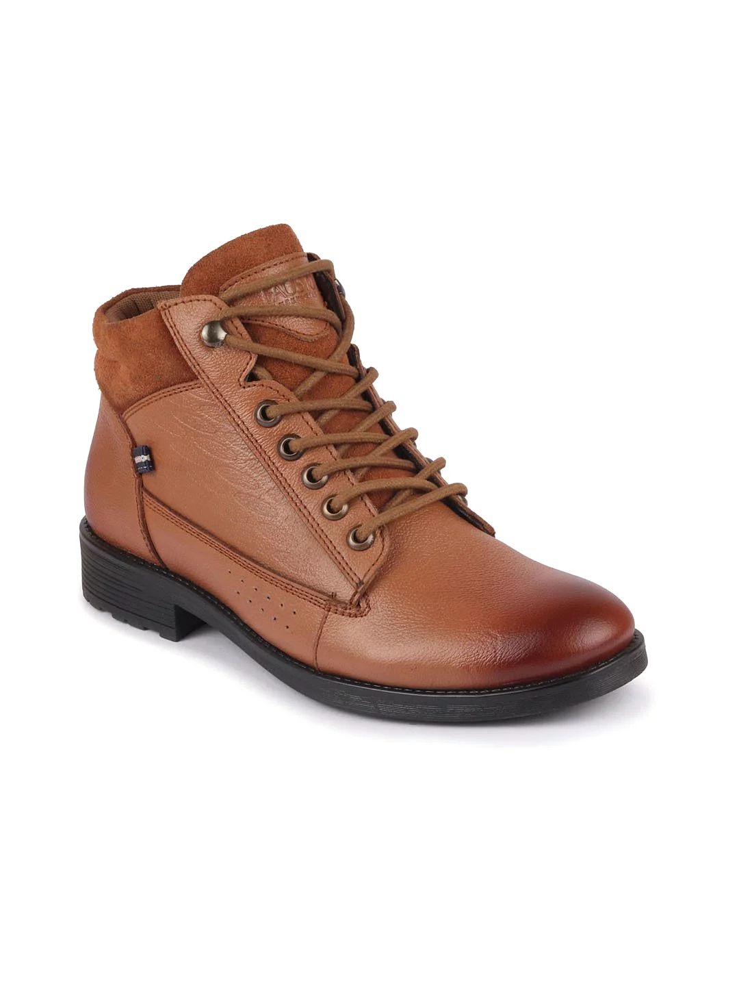 Tan Leather Biker Boots, Lace Up, Men's