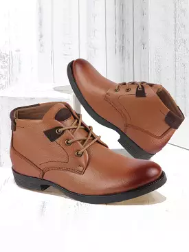 Tan Leather Lace Up Flat Boots - Men