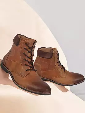 Tan Leather Mid Top Lace Up Boots