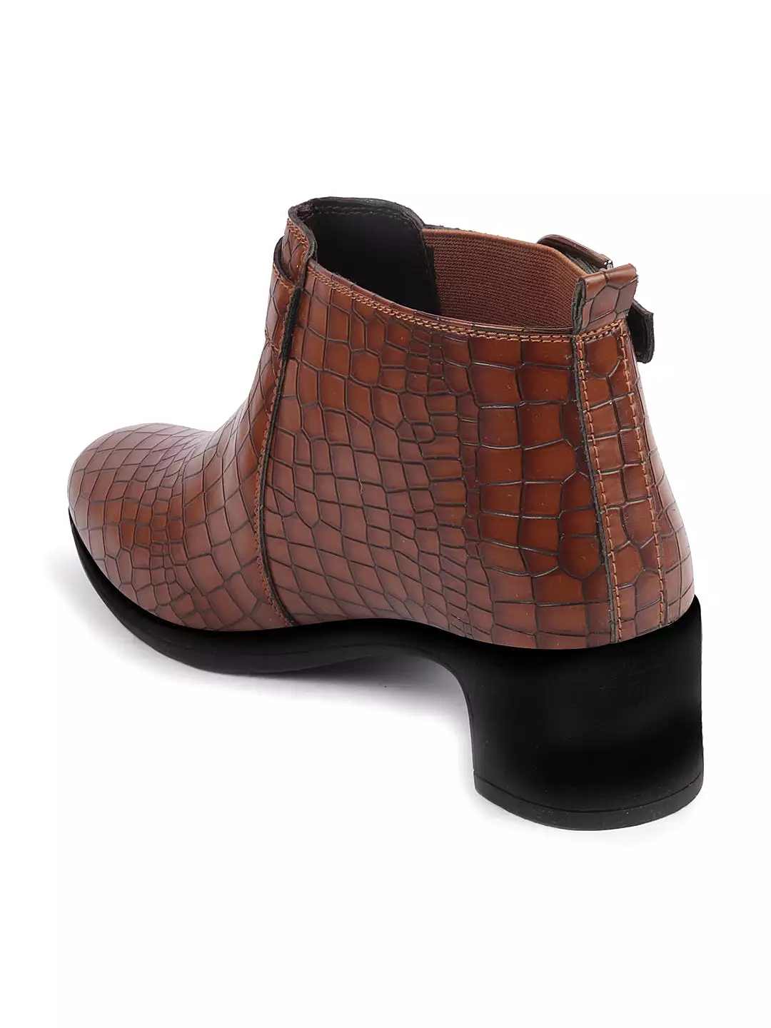 Tan Leopard Print Flared Heel High Chelsea Boots for Women.