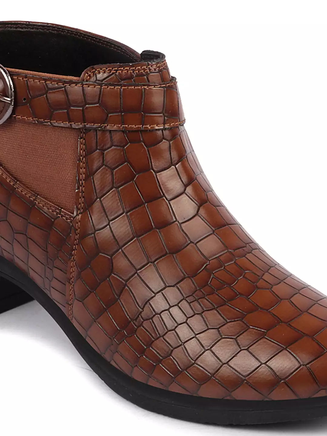 Tan Leopard Print Flared Heel High Chelsea Boots for Women.