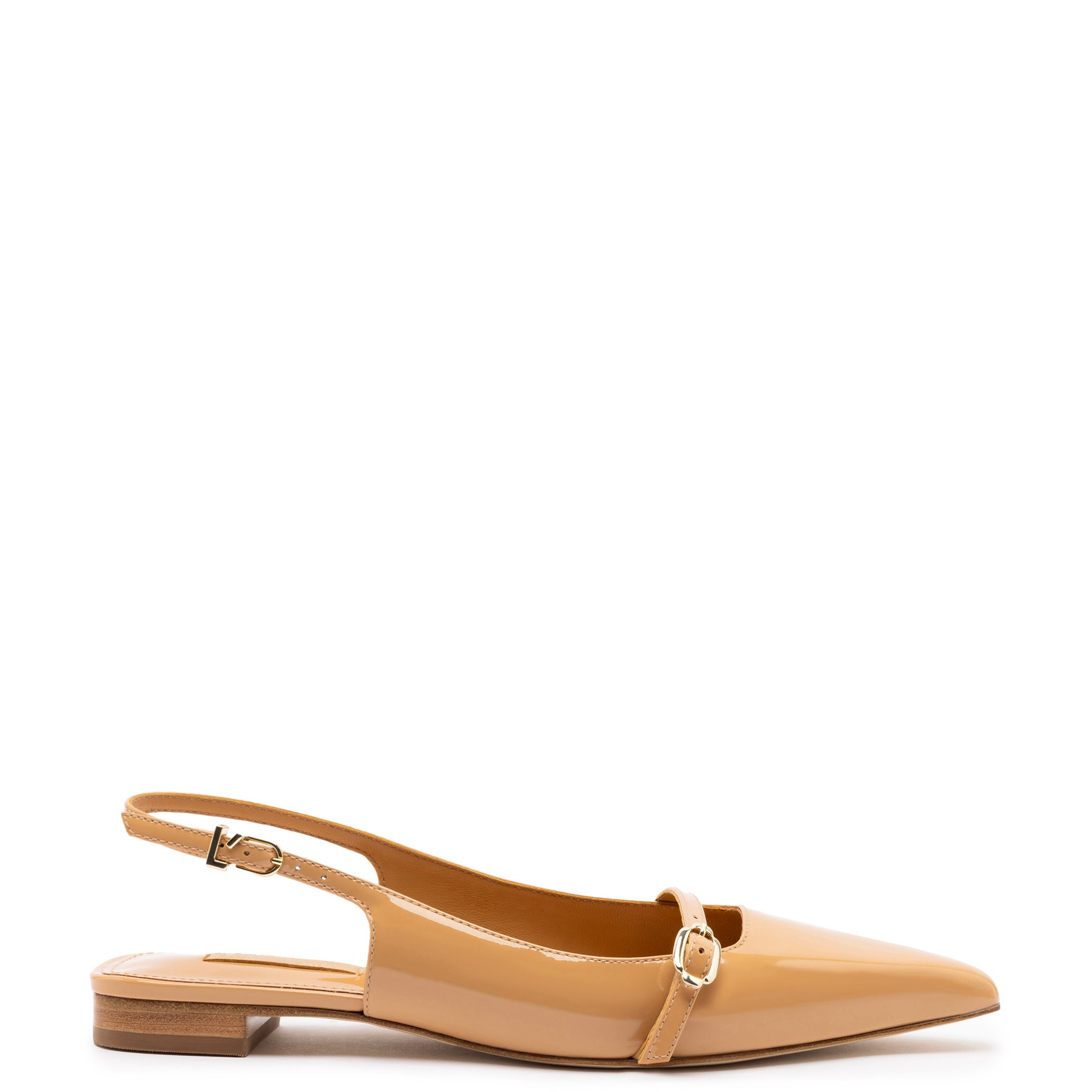 Tan Patent Leather Flat Shoes