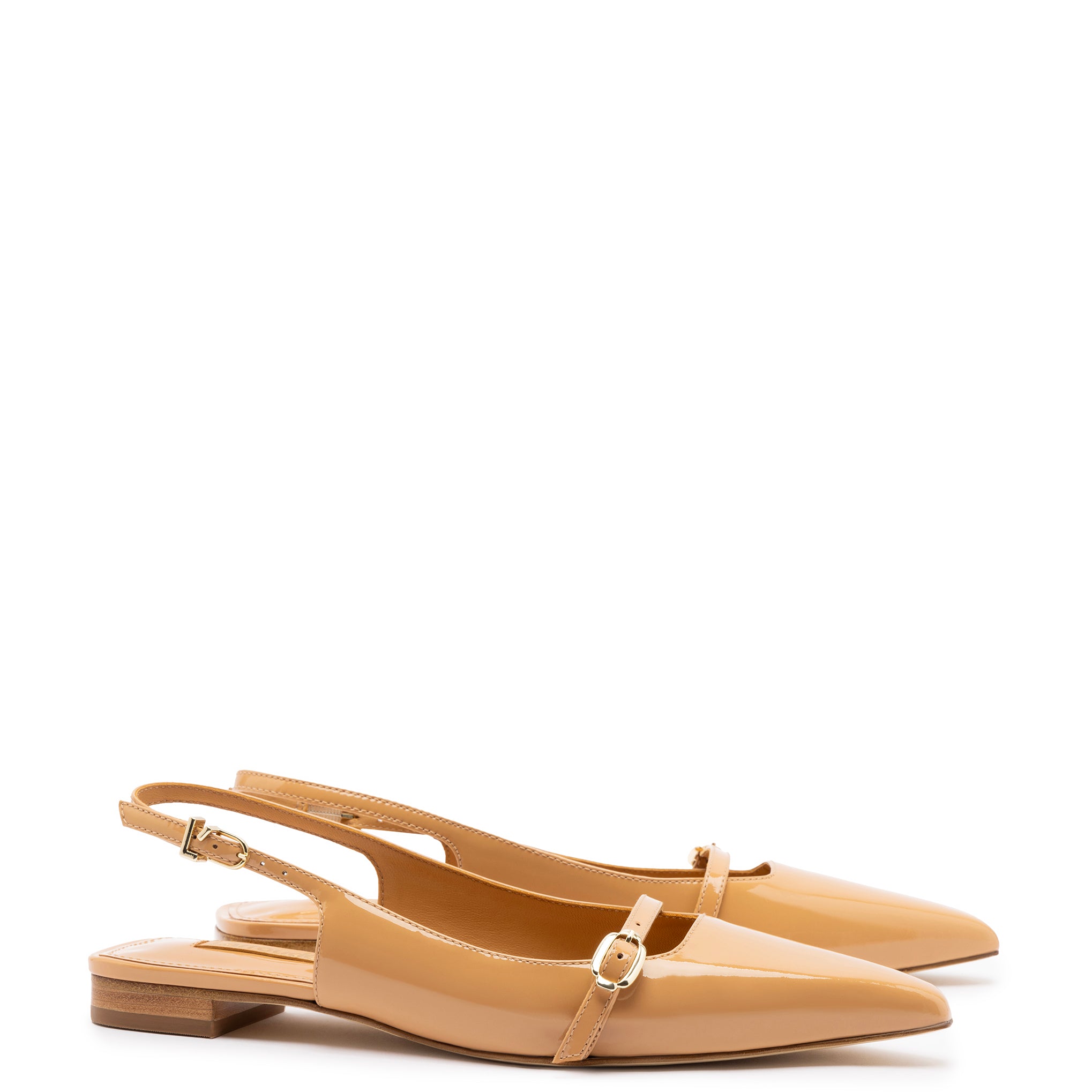 Tan Patent Leather Flat Shoes