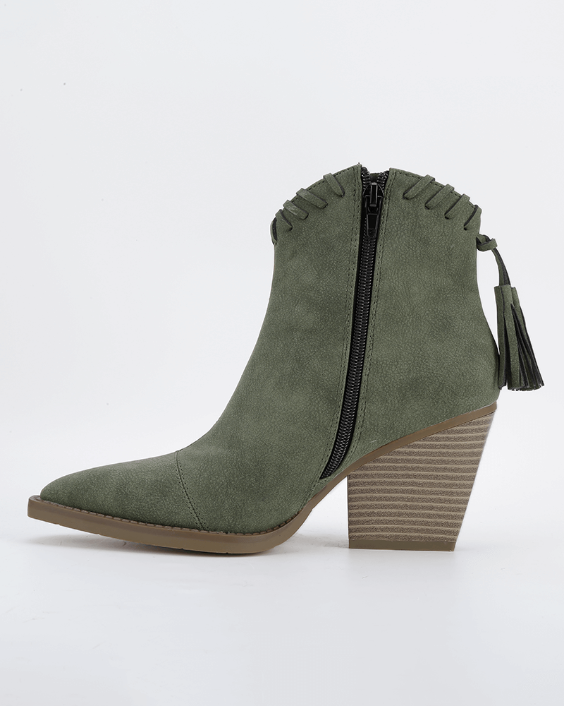 Tassel Zipper Chunky Heel Ankle Boots