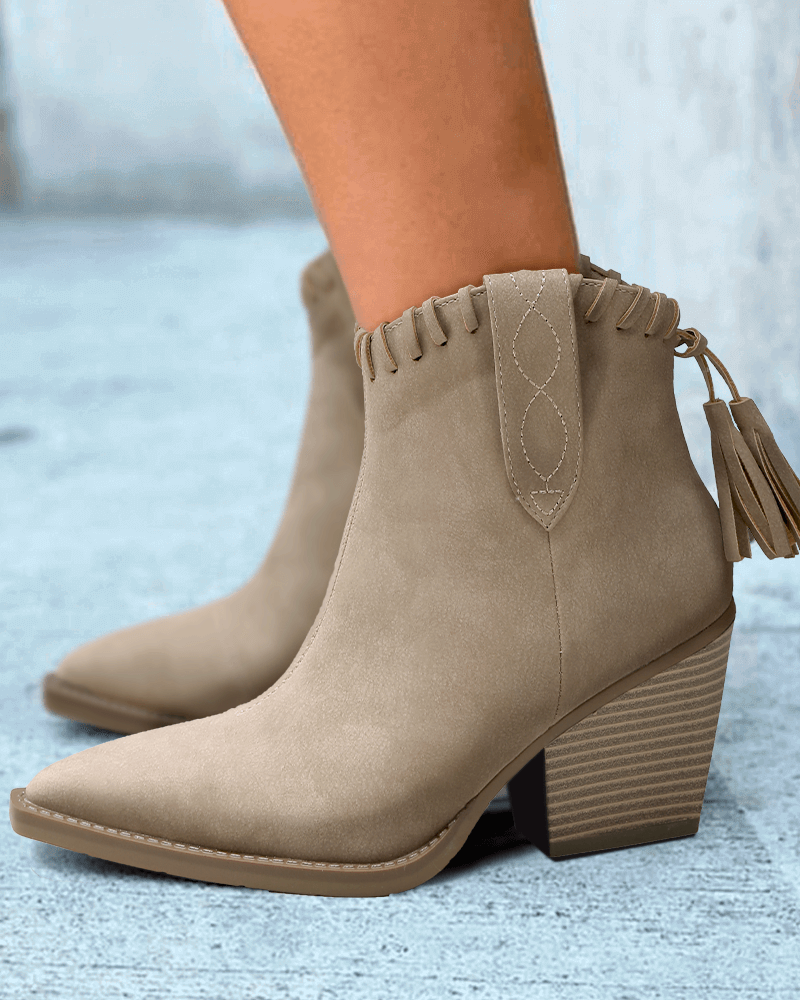 Tassel Zipper Chunky Heel Ankle Boots