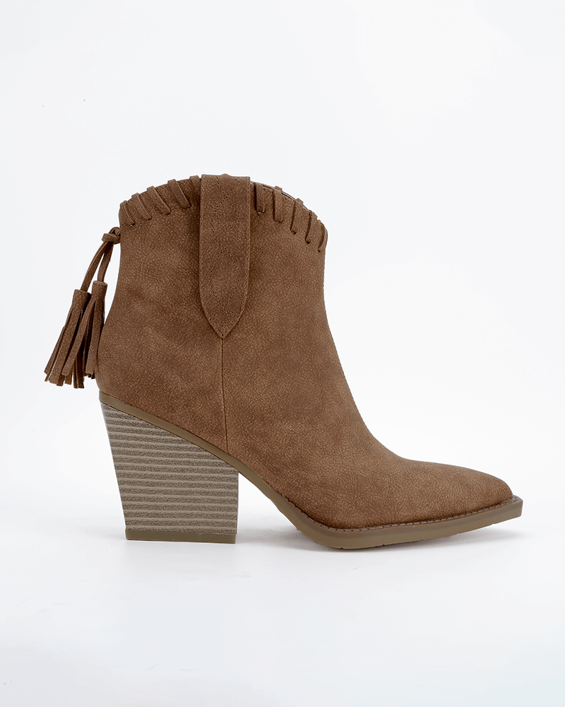 Tassel Zipper Chunky Heel Ankle Boots