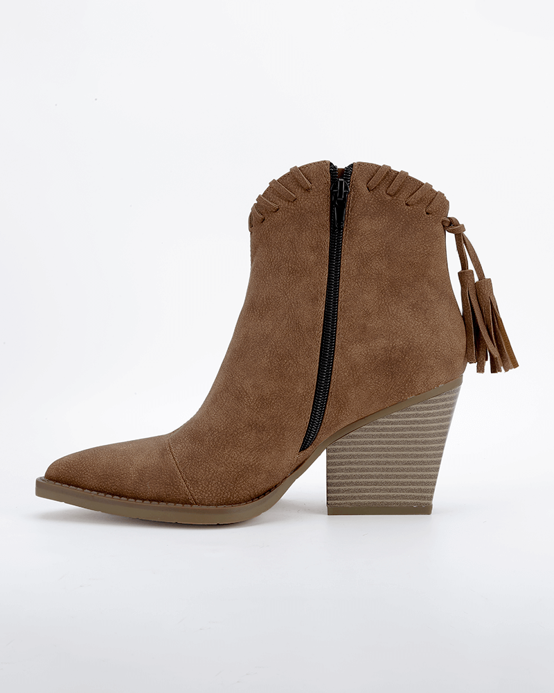 Tassel Zipper Chunky Heel Ankle Boots