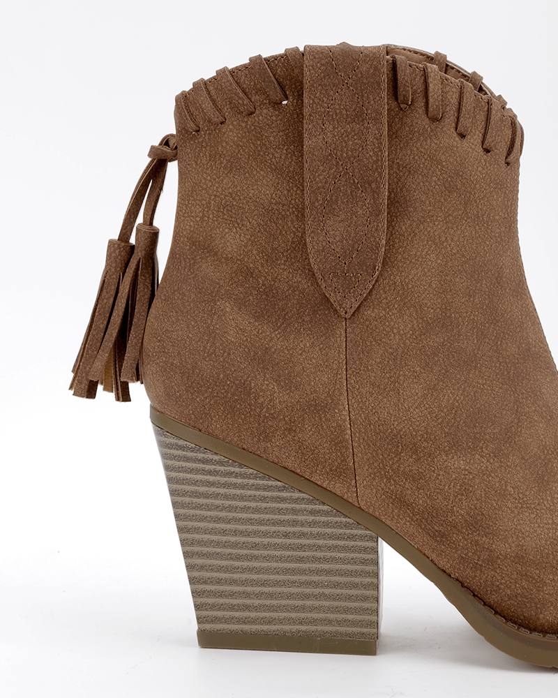 Tassel Zipper Chunky Heel Ankle Boots