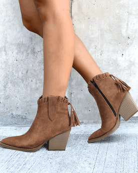 Tassel Zipper Chunky Heel Ankle Boots