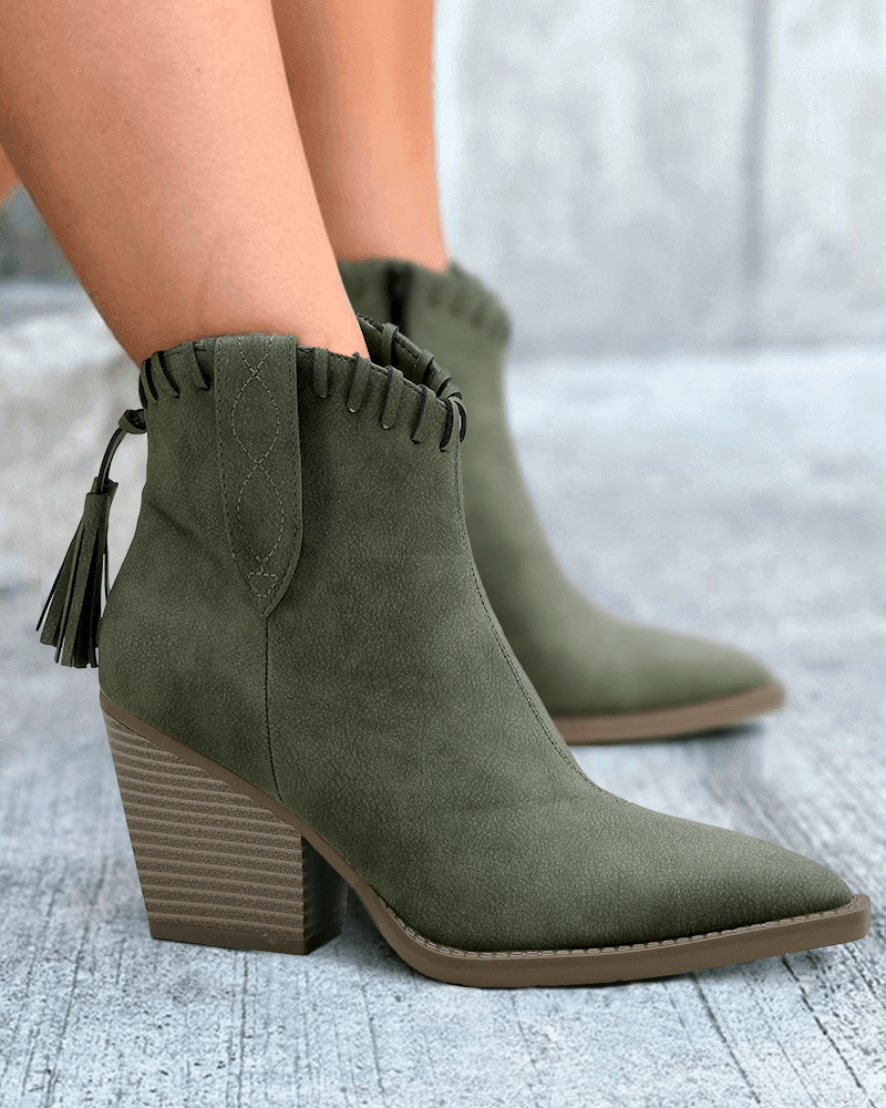 Tassel Zipper Chunky Heel Ankle Boots