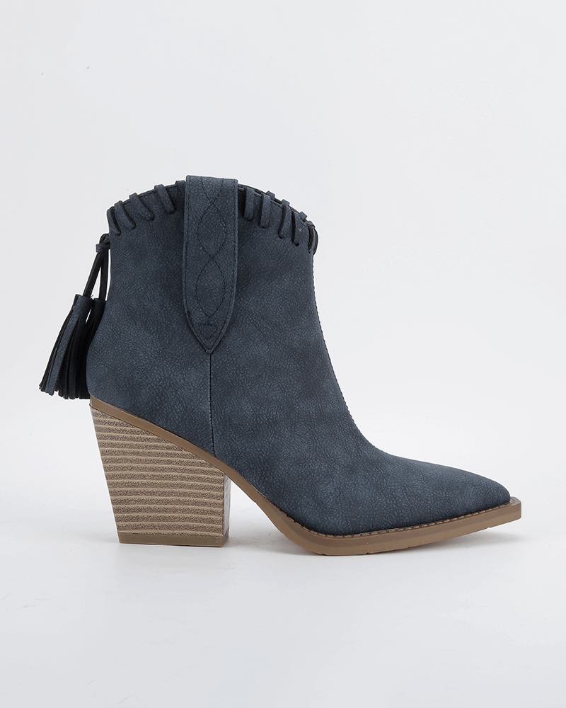 Tassel Zipper Chunky Heel Ankle Boots