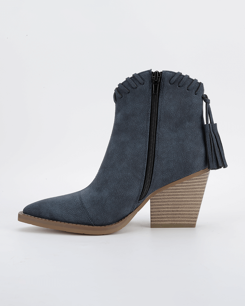 Tassel Zipper Chunky Heel Ankle Boots