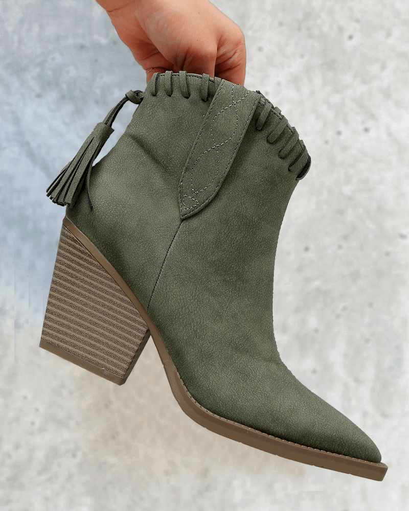 Tassel Zipper Chunky Heel Ankle Boots