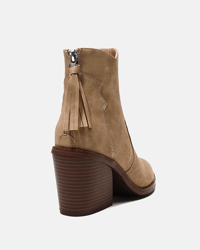 Tassel Zippered Block Heel Boots