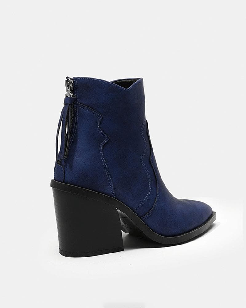 Tassel Zippered Block Heel Boots