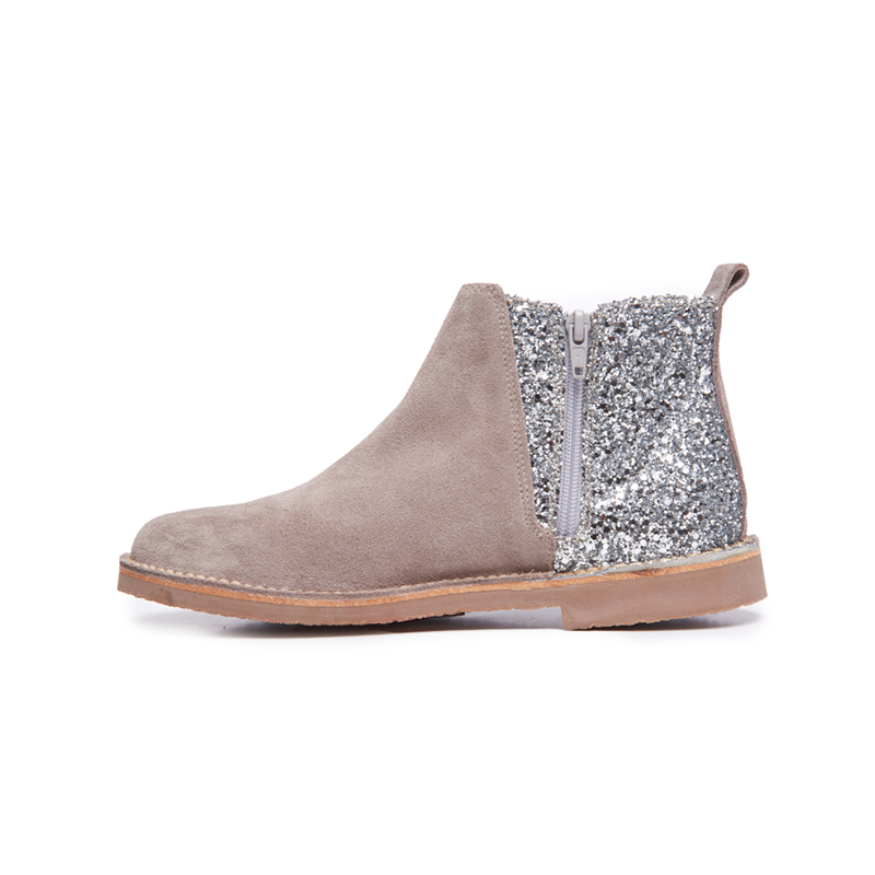 Taupe Glitter Chelsea Boots with Suede