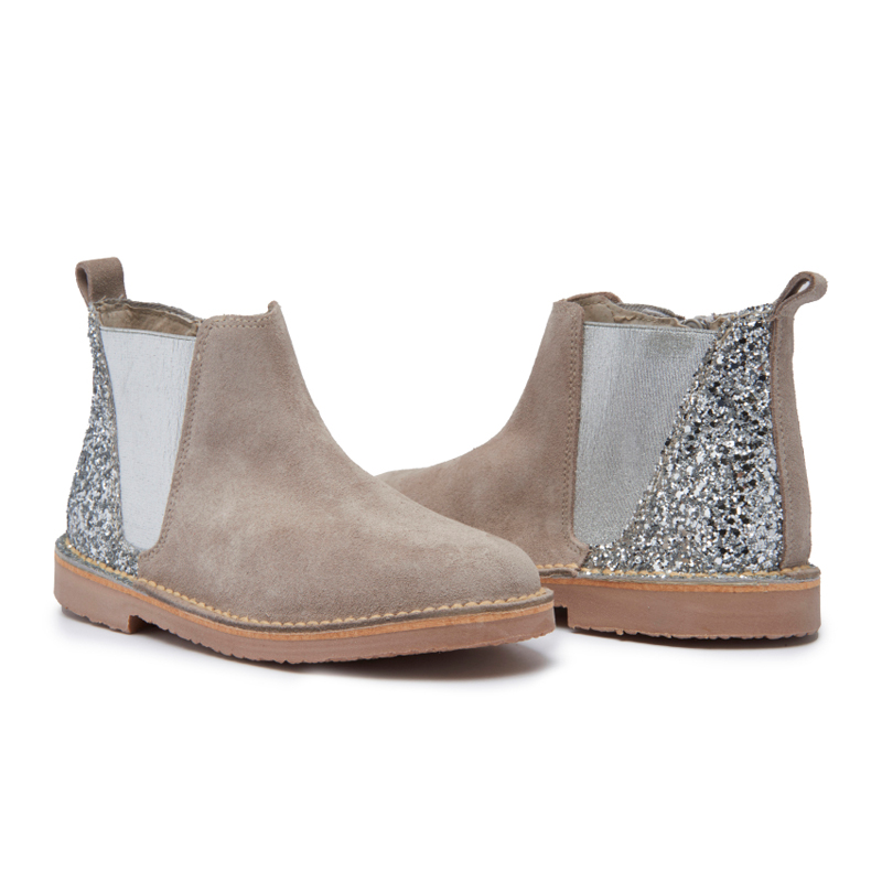 Taupe Glitter Chelsea Boots with Suede