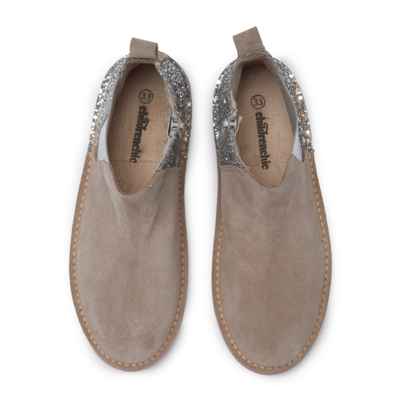 Taupe Glitter Chelsea Boots with Suede