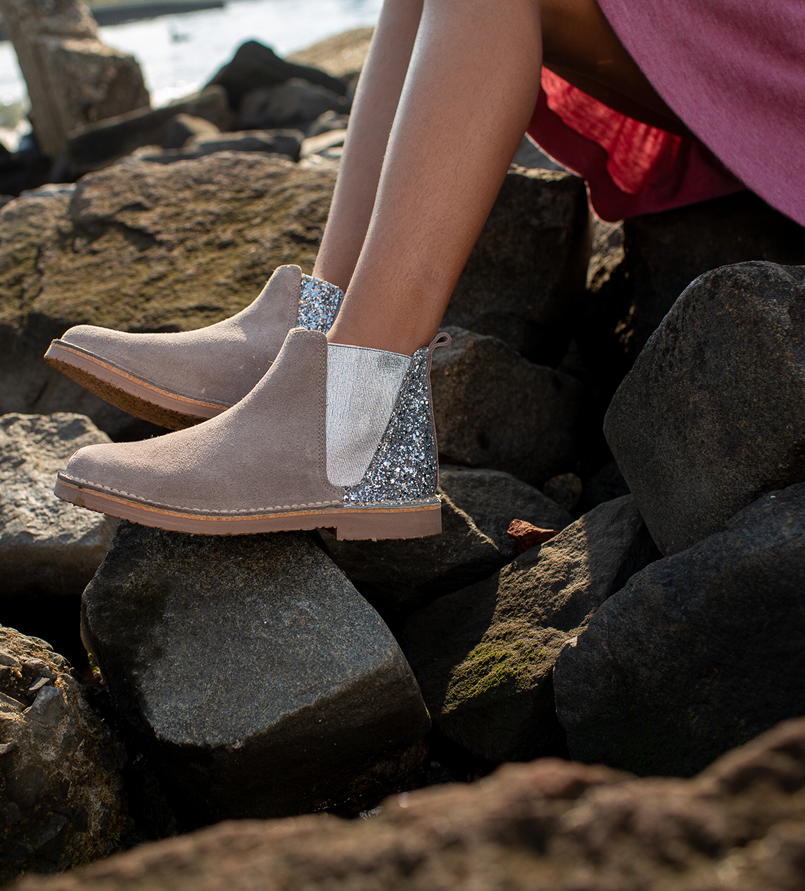 Taupe Glitter Chelsea Boots with Suede