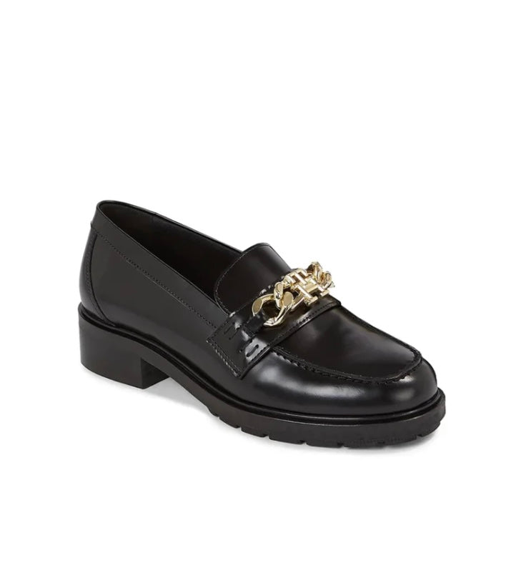 Tommy Hilfiger Black Leather Chain Loafer - Buy Online Now