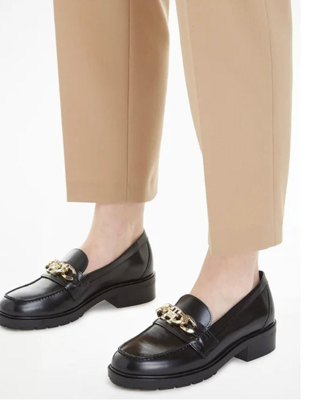 Tommy Hilfiger Black Leather Chain Loafer - Buy Online Now