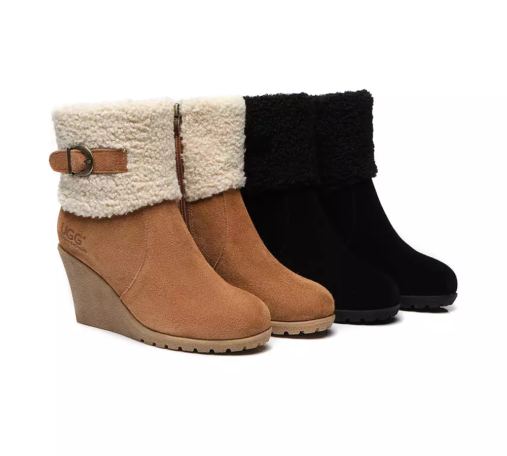 UGG Joanna Women's Fashion Boots with Zipper - Sheepskin, Shearling, Wedge, Australian Shepherd