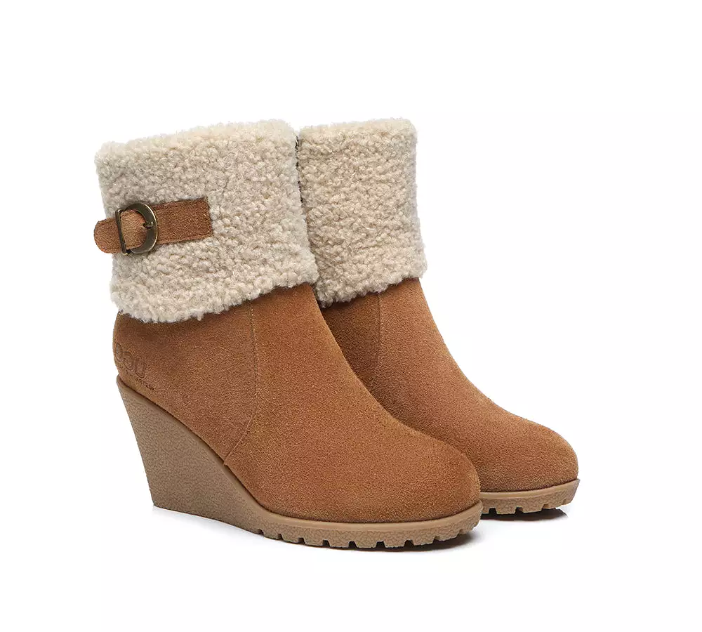 UGG Joanna Women's Fashion Boots with Zipper - Sheepskin, Shearling, Wedge, Australian Shepherd