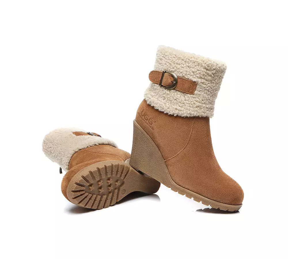 UGG Joanna Women's Fashion Boots with Zipper - Sheepskin, Shearling, Wedge, Australian Shepherd