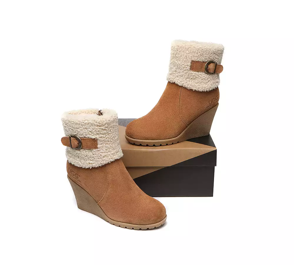 UGG Joanna Women's Fashion Boots with Zipper - Sheepskin, Shearling, Wedge, Australian Shepherd