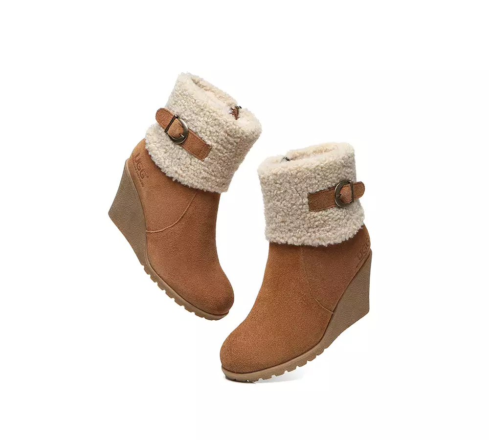 UGG Joanna Women's Fashion Boots with Zipper - Sheepskin, Shearling, Wedge, Australian Shepherd