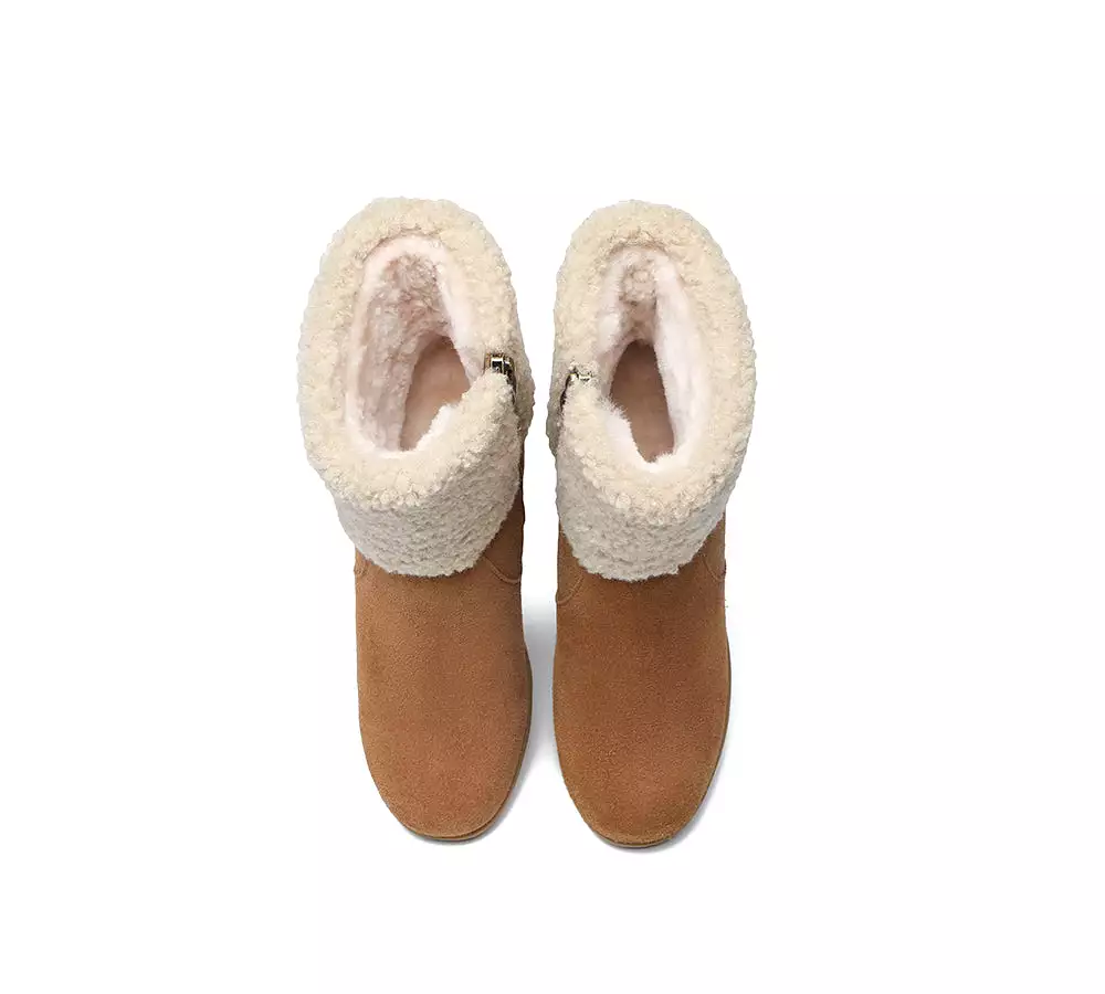 UGG Joanna Women's Fashion Boots with Zipper - Sheepskin, Shearling, Wedge, Australian Shepherd